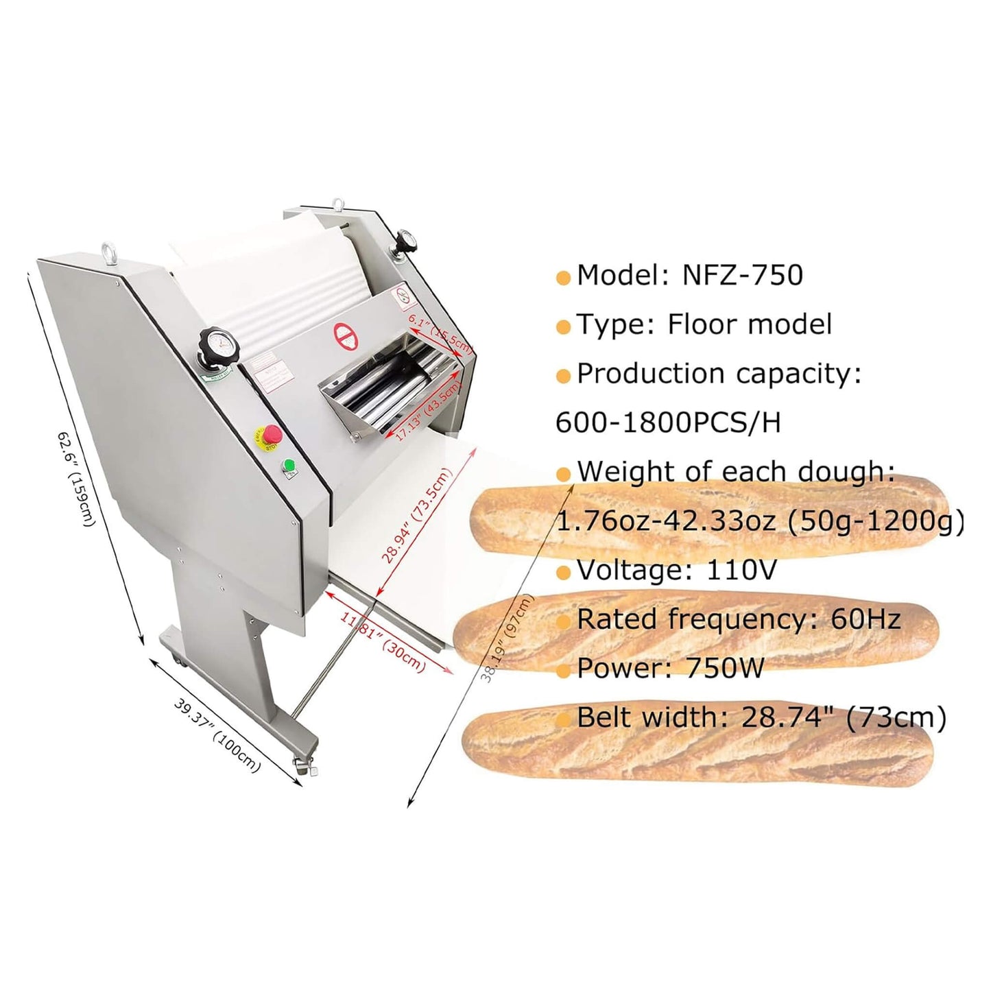 Heavy-Duty Commercial 110V Electric Baguette Bread Shaper Machine