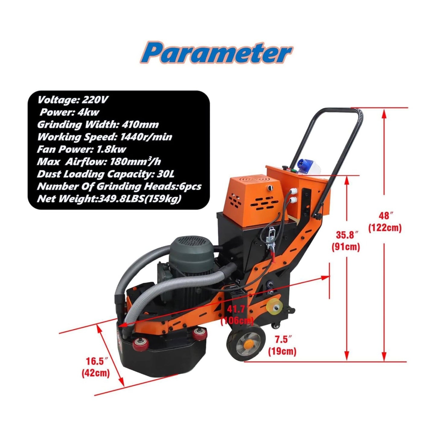 Heavy-Duty Electric Hand-Push Concrete Floor Grinder Polisher