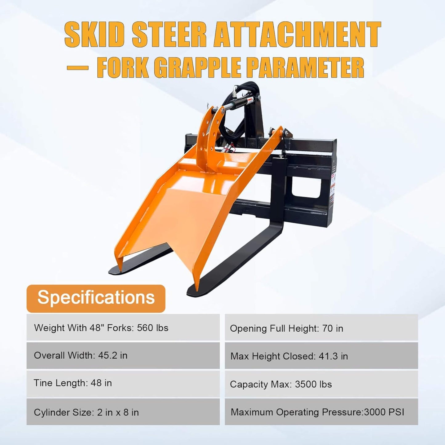Heavy-Duty Fork Grapple Skid Steer Attachment with Universal Quick Attach