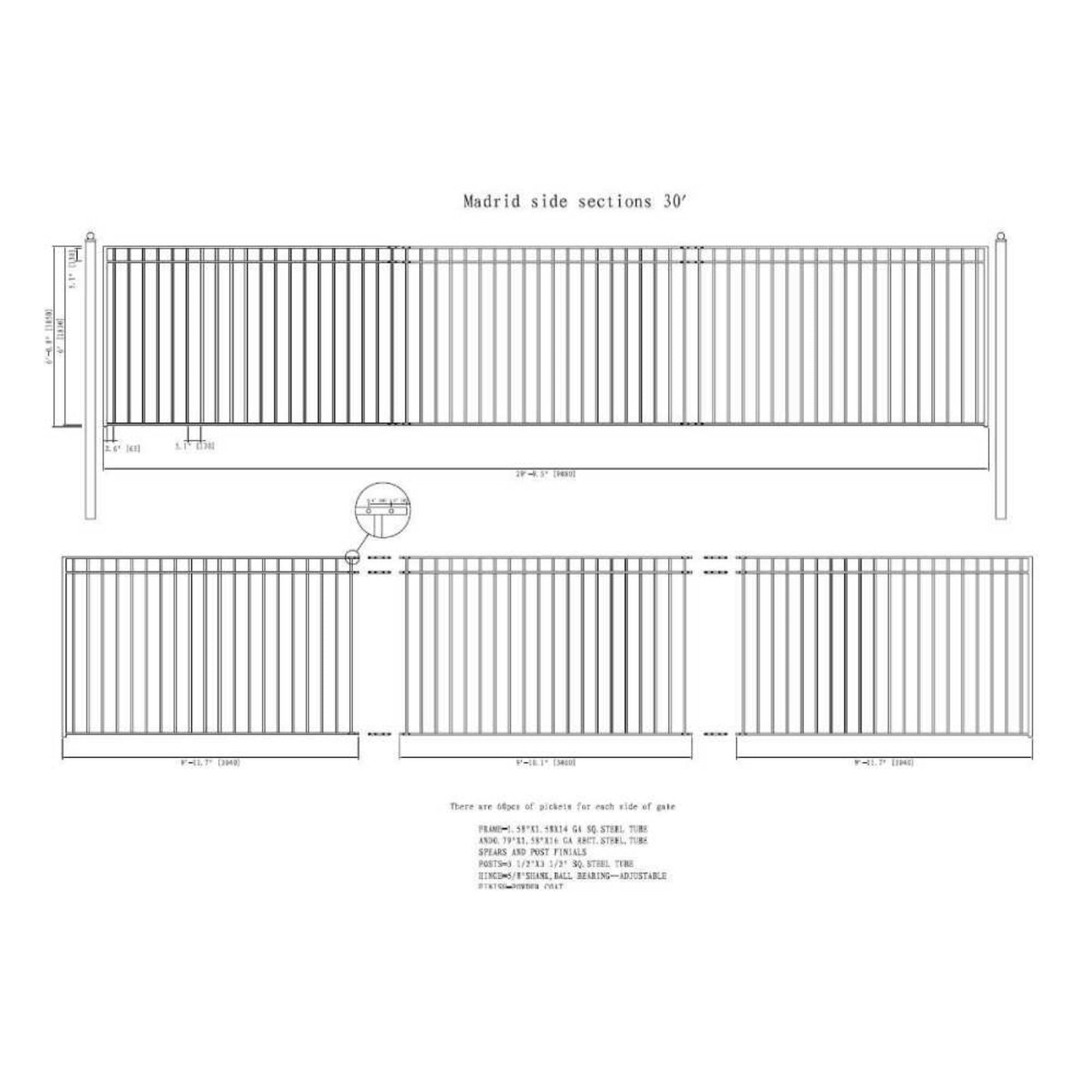 12FT - 30FT Heavy-Duty Madrid-Style Premium Steel Sliding Driveway Gate