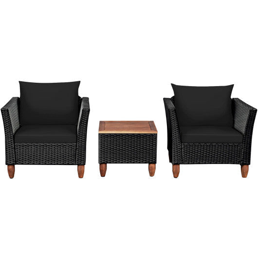 3 Pieces Outdoor Patio Rattan Furniture Set - Black