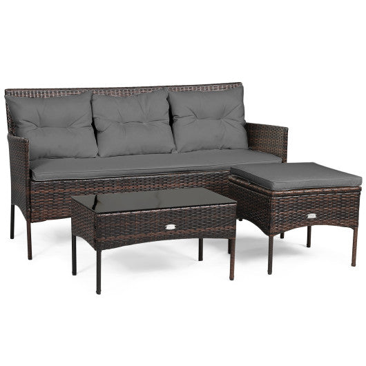 3 Pieces Patio Furniture Sectional Set with 5 Cozy Seat and Back Cushions - Gray