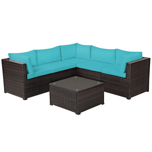 6 Pieces Patio Furniture Sofa Set with Cushions for Outdoor - Turquoise