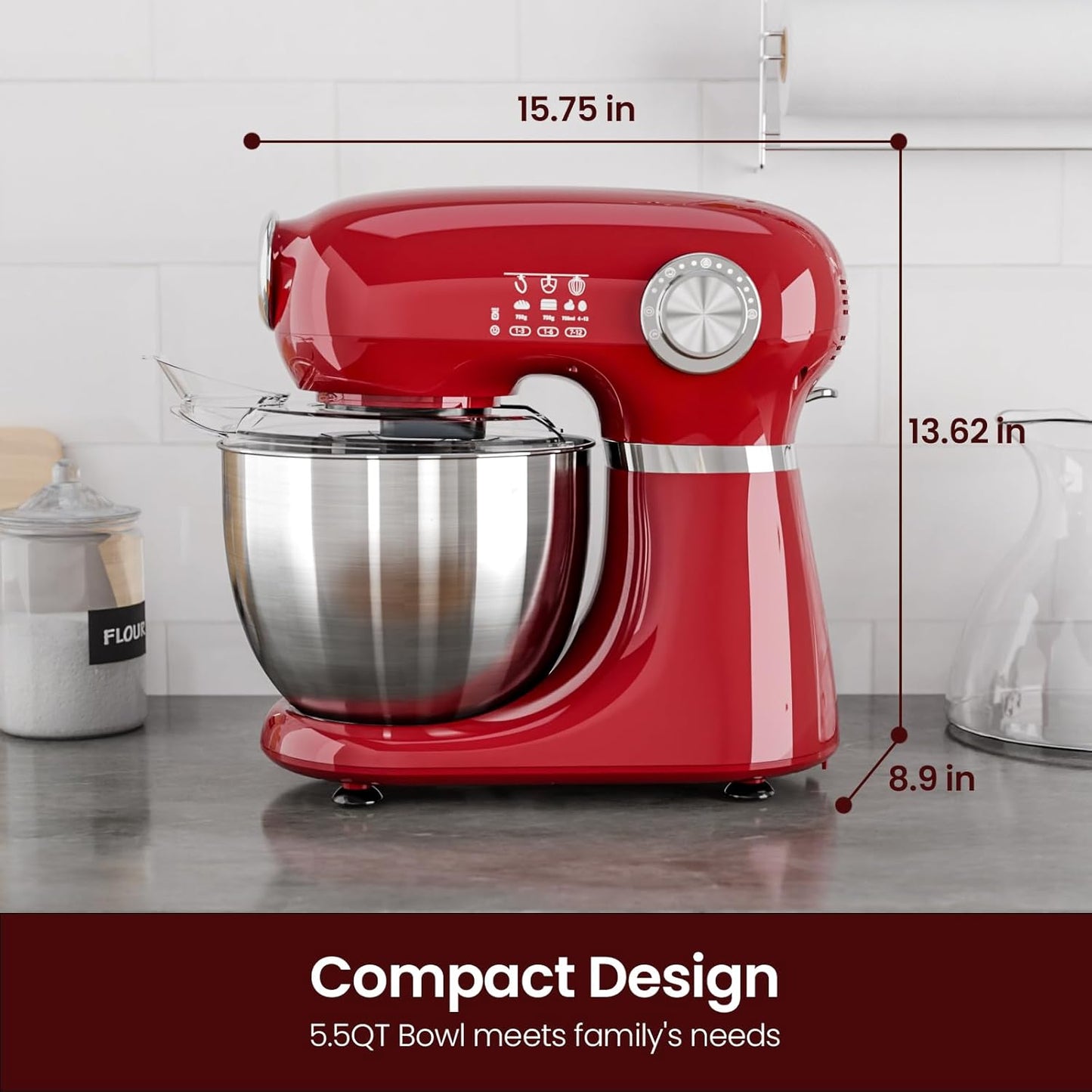 Kismile Stand Mixer, 5.5-Quart Electric Mixer with 12 Speeds