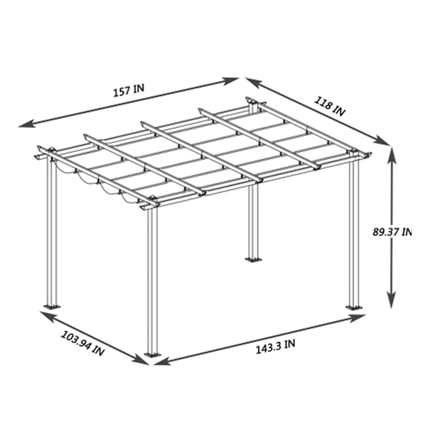 10' x 13' Large Outdoor Patio Pergola With Canopy & Retractable Sun Shades, Beige