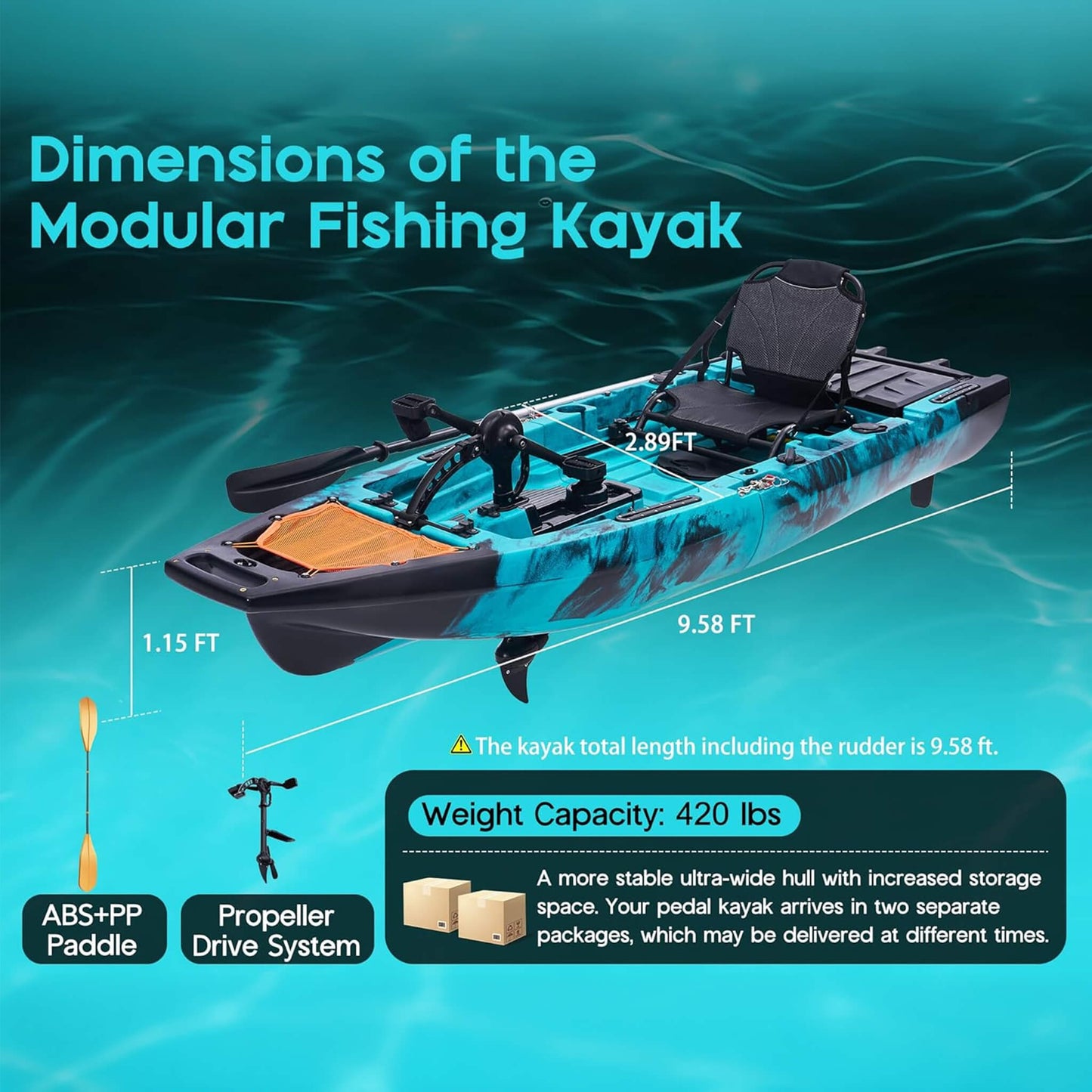 Lightweight 10FT 1-Person Modular Fishing Kayak with Propeller Drive System