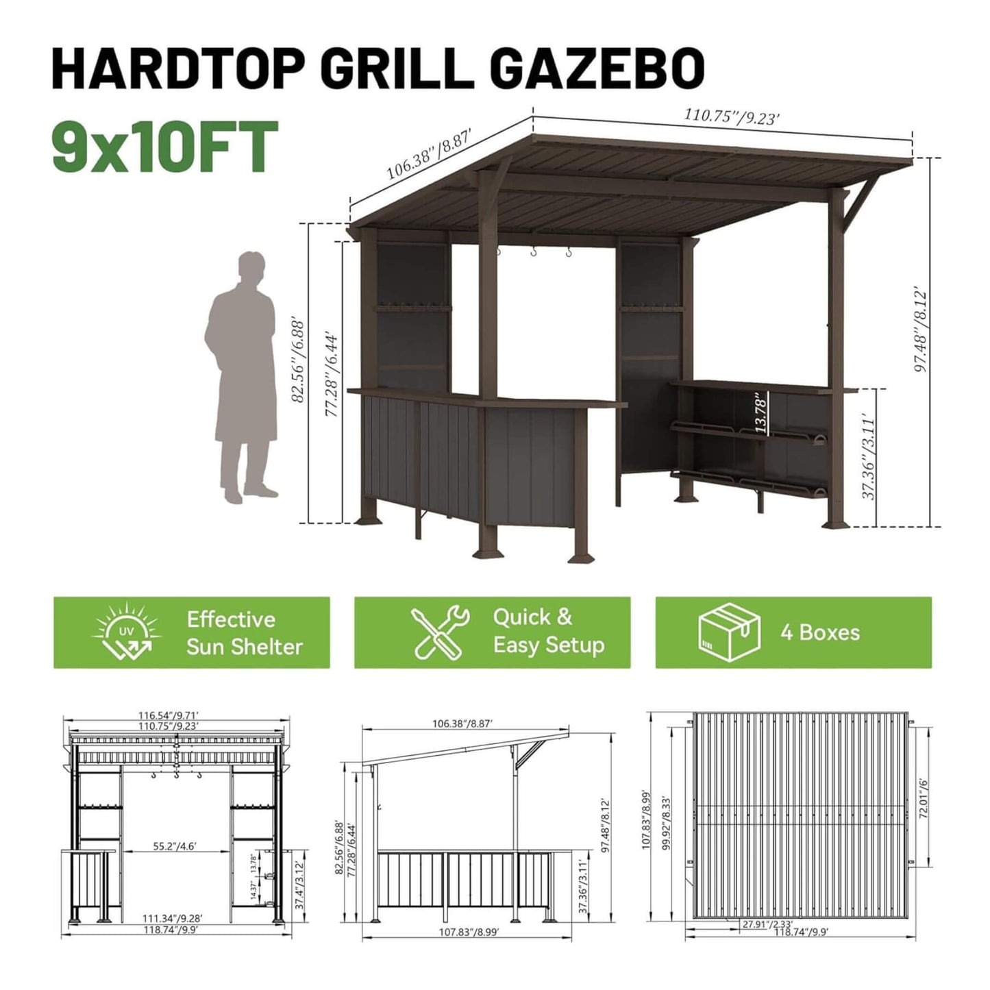 9FT x 10FT Alora Modern Slanted Hardtop Alloy Steel Grill Gazebo