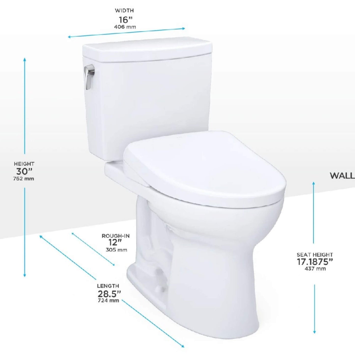 TOTO Drake II 1 GPF Elongated Chair Height Toilet with Washlet S7A Bidet Seat