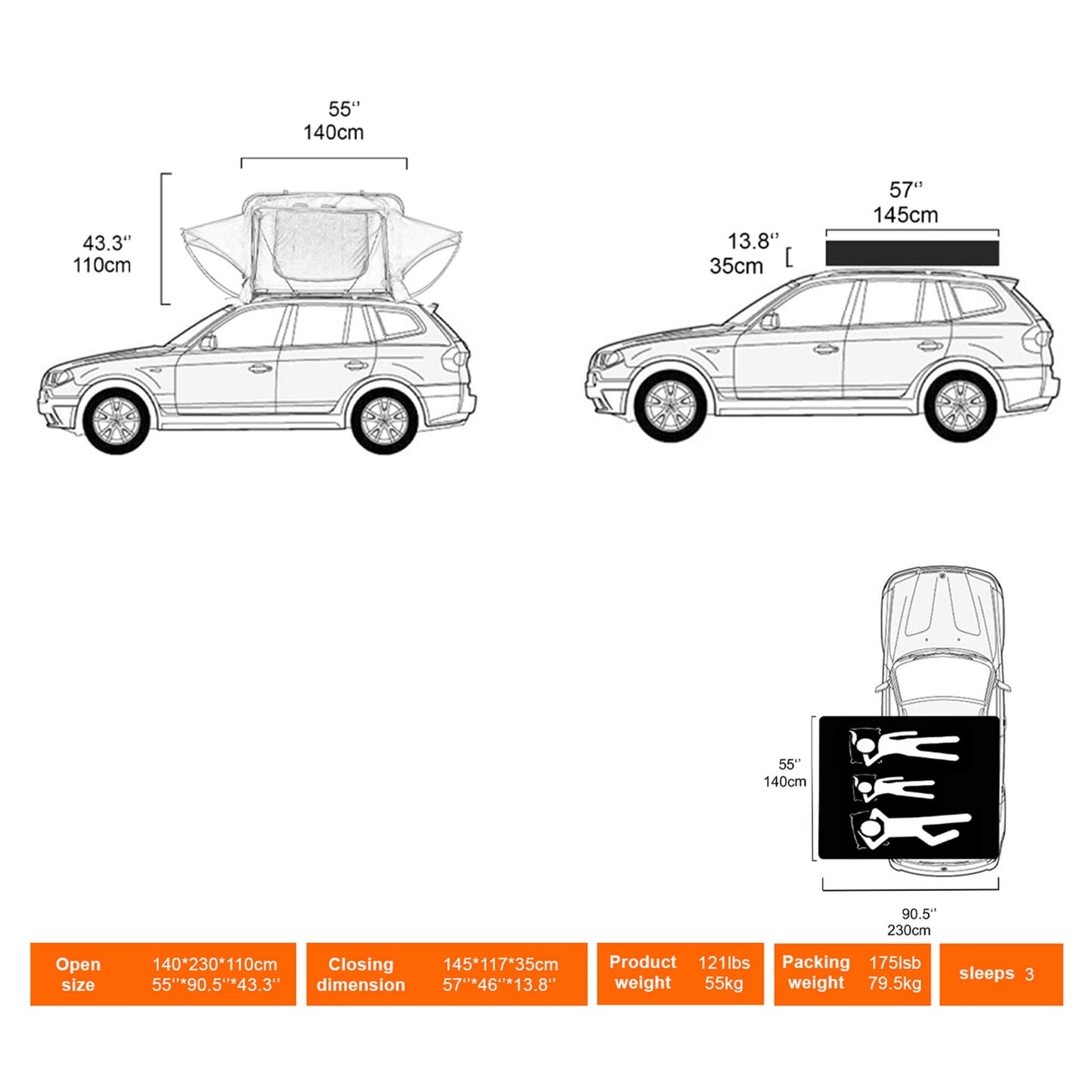 Naturnest Andromeda Khaki Soft Shell Rooftop Tent With Large Panoramic Skylight & YKK Doors
