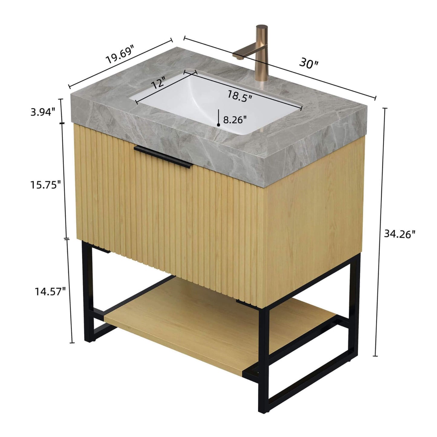 Nuvia Luxury 30-Inch Corolla Oak Freestanding Bathroom Vanity With Sink And Storage