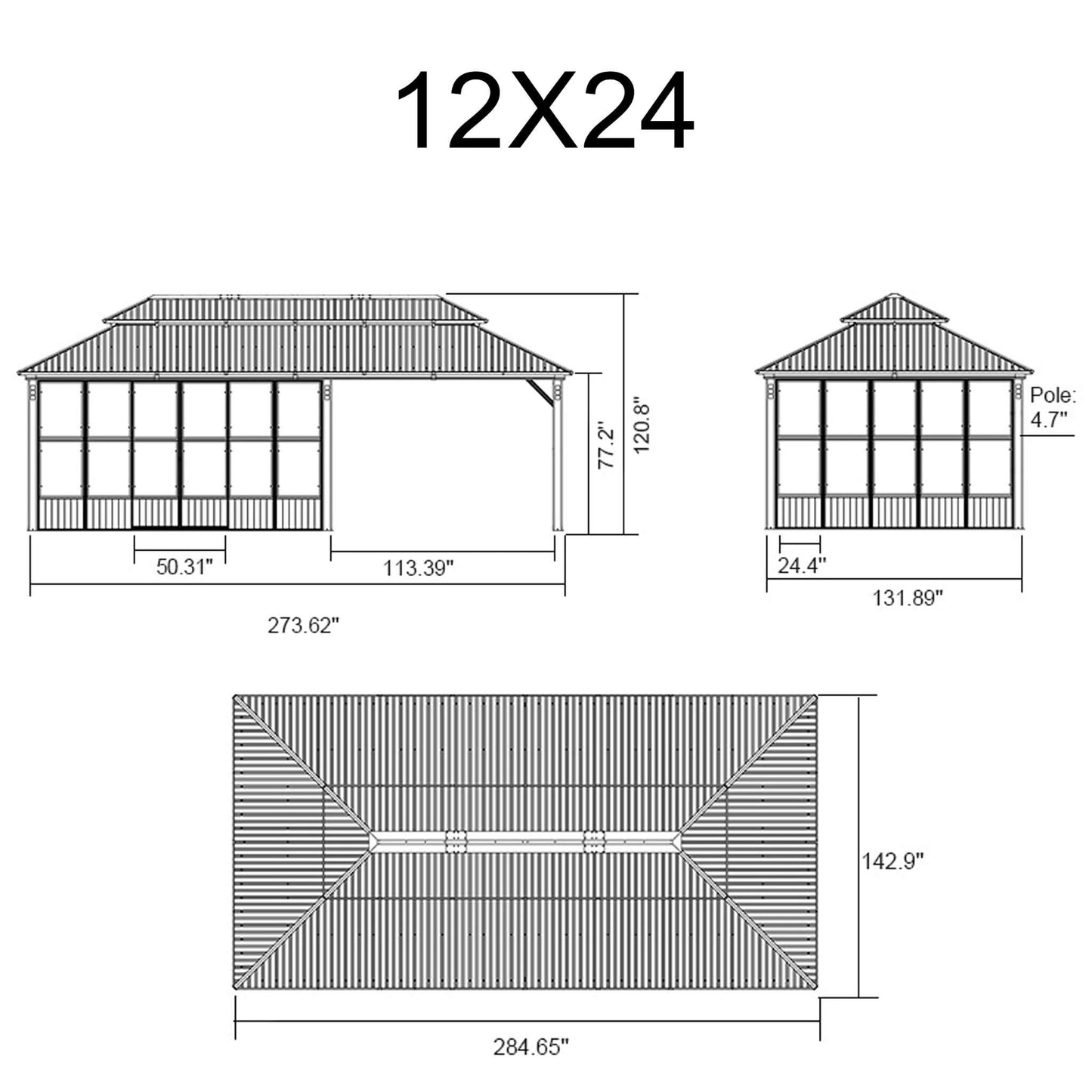 Alora Outdoor Hardtop Aluminum Solarium with Double Roof and LED Lights