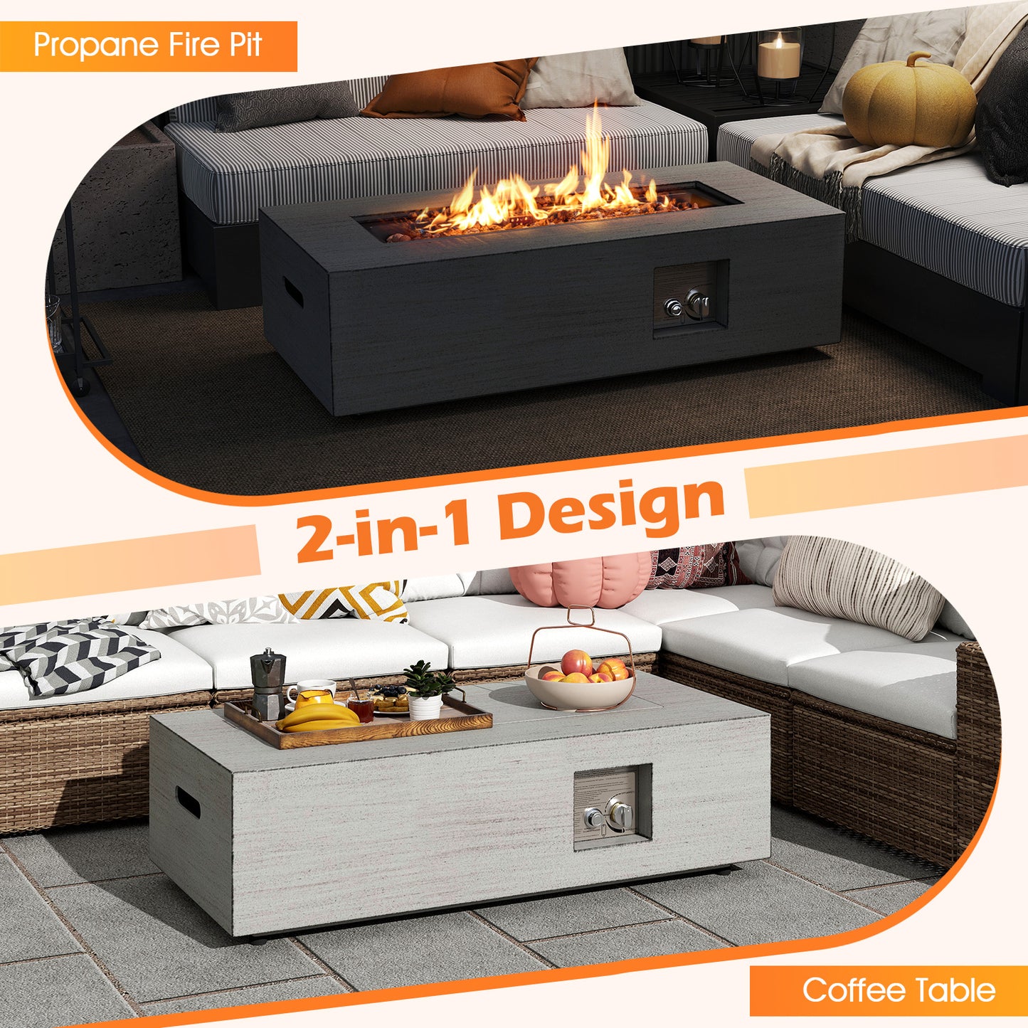 42 Inch 50 000 BTU Outdoor Rectangular Fire Table with Tank Holder