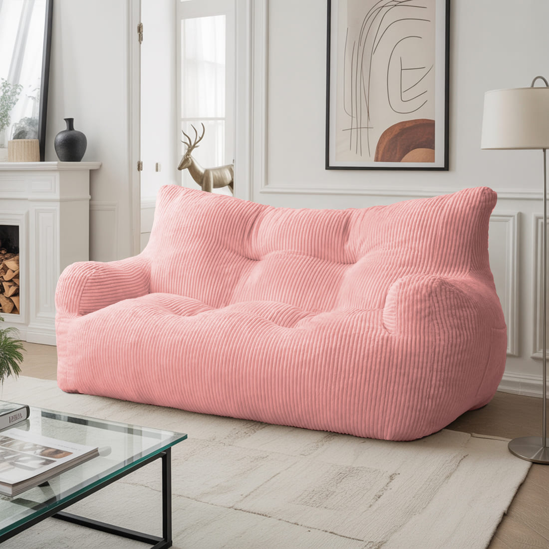 Pamapic 2-Seat Structured Big Bean Bag Chairs for Adult