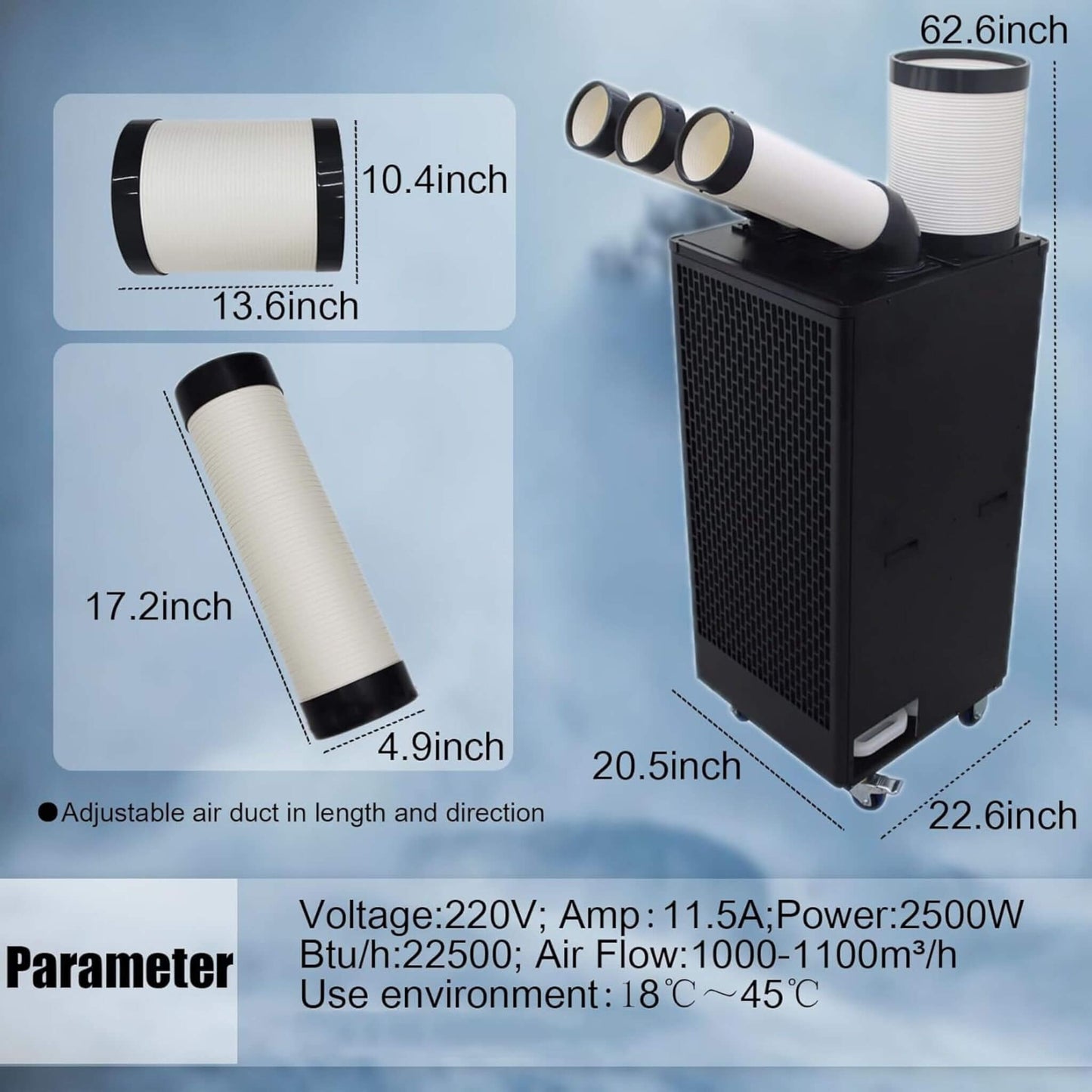 Portable 220V 2.5KW Outdoor 22K BTU Industrial Spot Cooling Air Conditioner