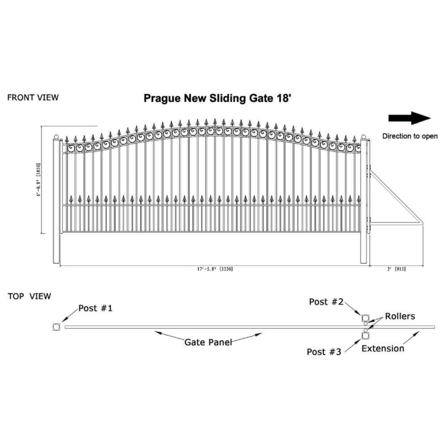 12FT - 18FT Heavy-Duty Prague-Style Premium Steel Sliding Driveway Gate