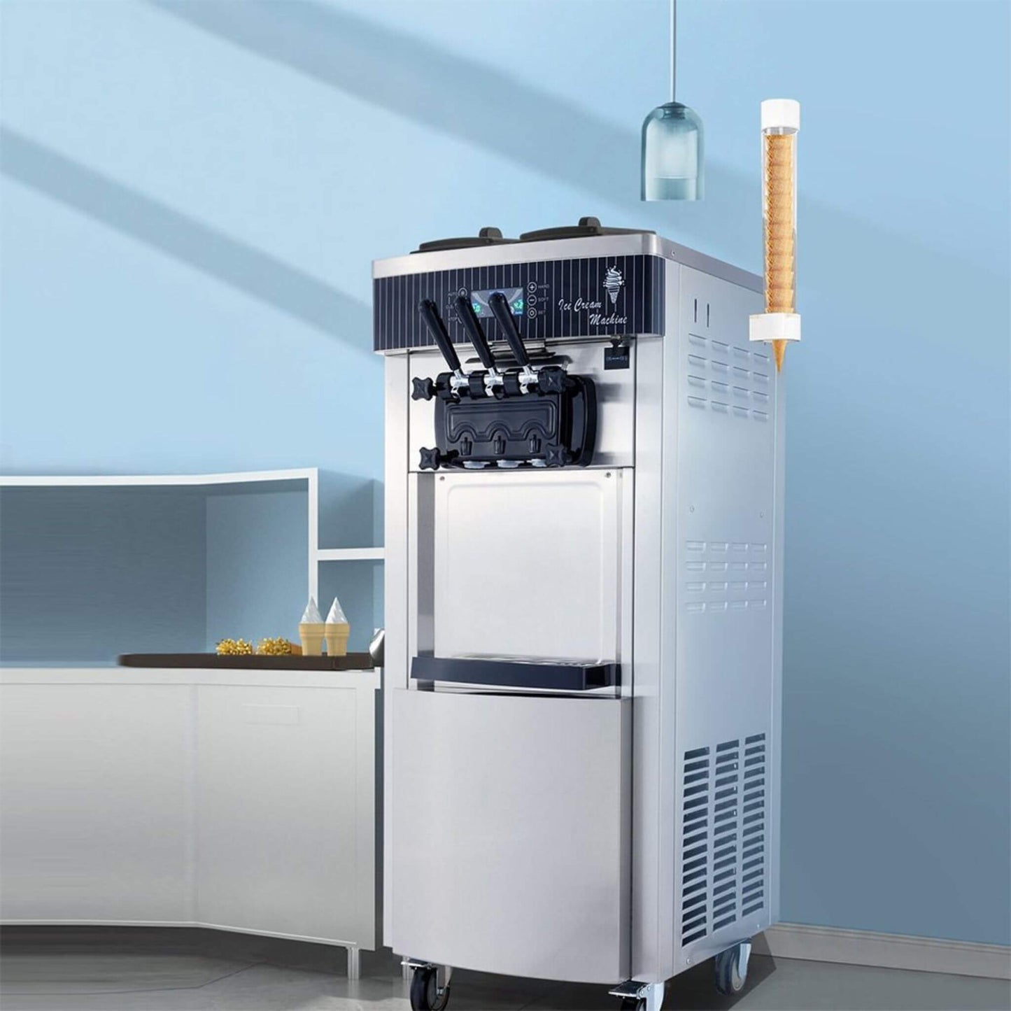 Premium 3-Flavors Commercial Soft Serve Ice Cream Machine Yogurt Maker 20-28 L/H