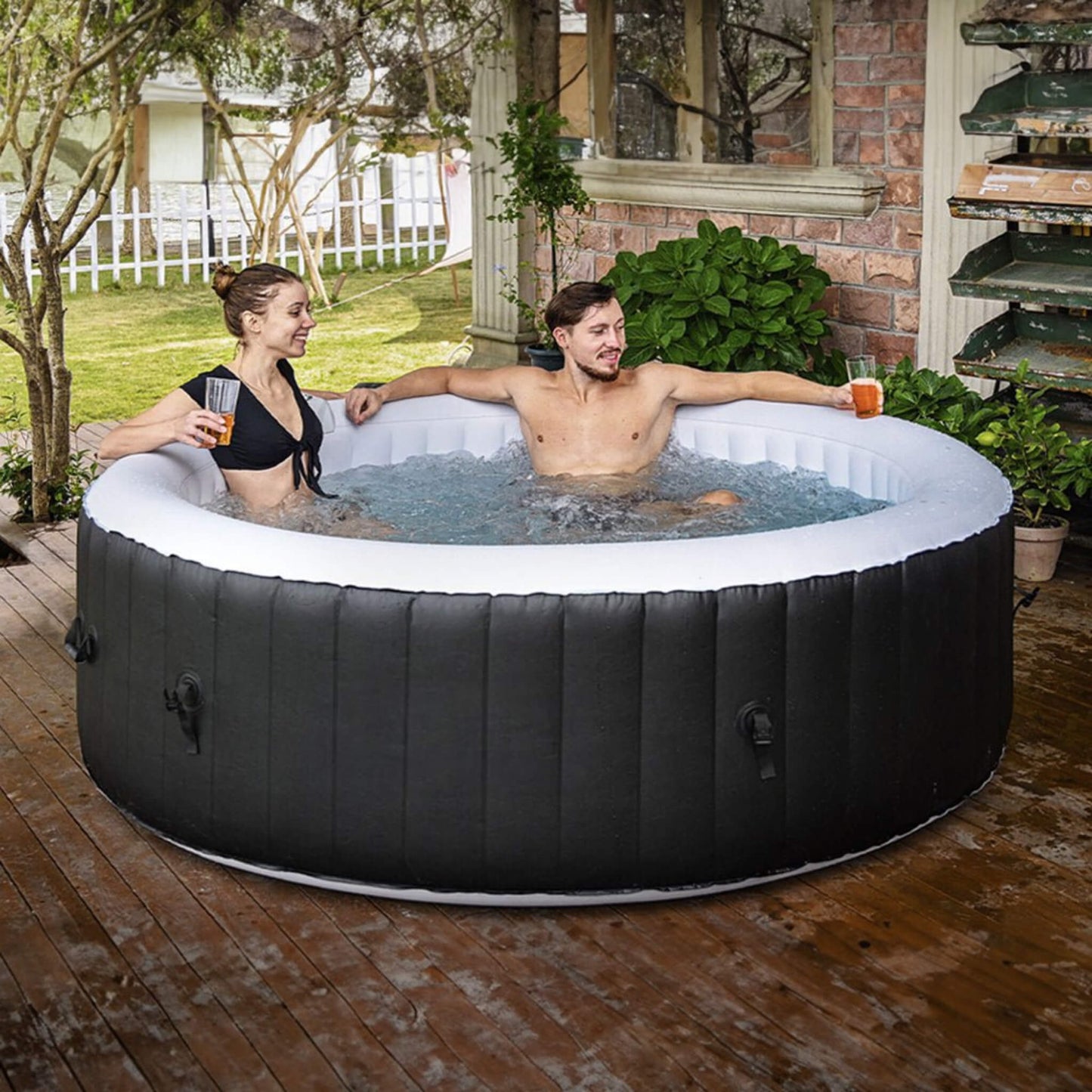 Premium Blow Up 6 Person Sauna Pool Hot Tub with 130 Jets, 7FT