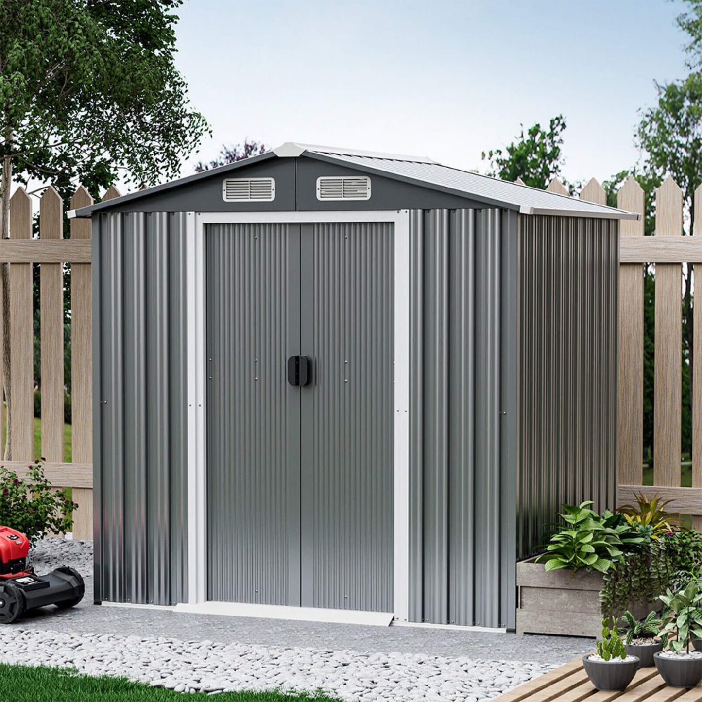 4FT x 6FT Alora Premium Garden Galvanized Steel Storage Shed w/ Lockable Sliding Doors