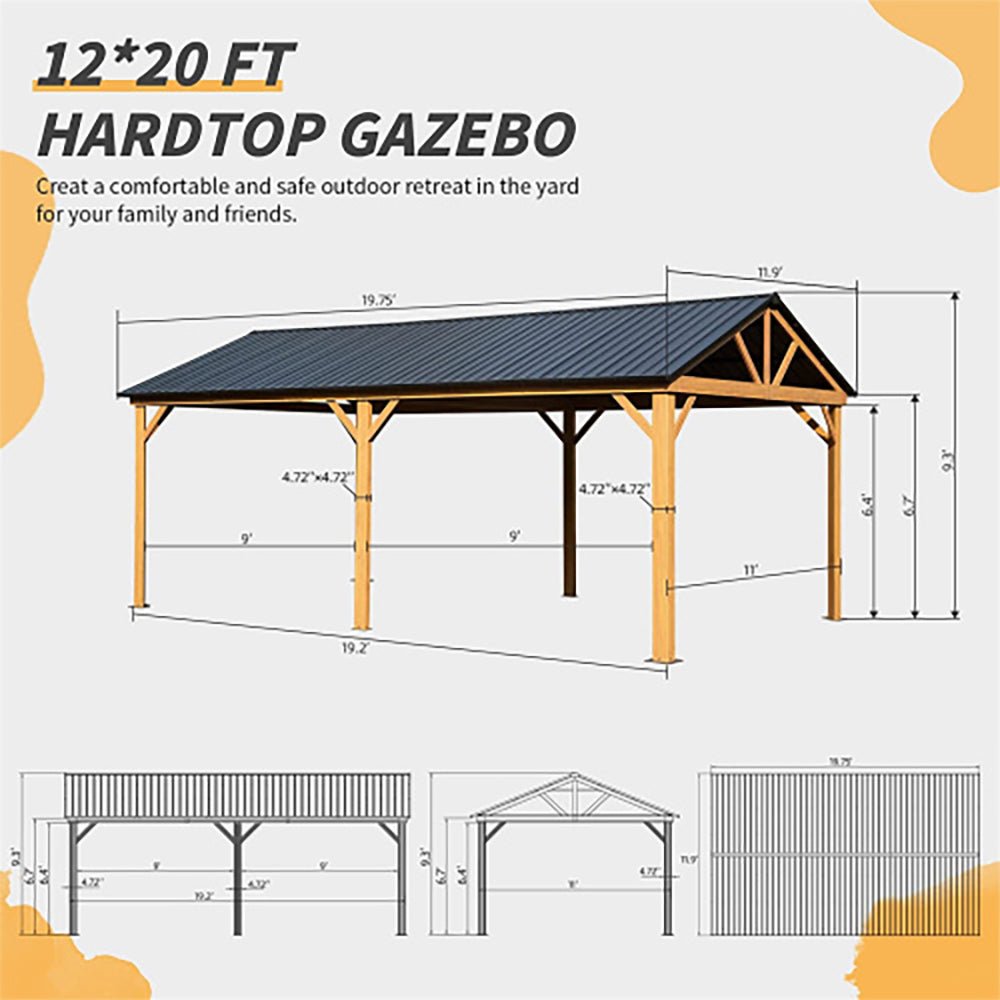12' x 20' Premium Outdoor Double-Layer Galvanized Steel Hardtop Gazebo Pergola For Patio