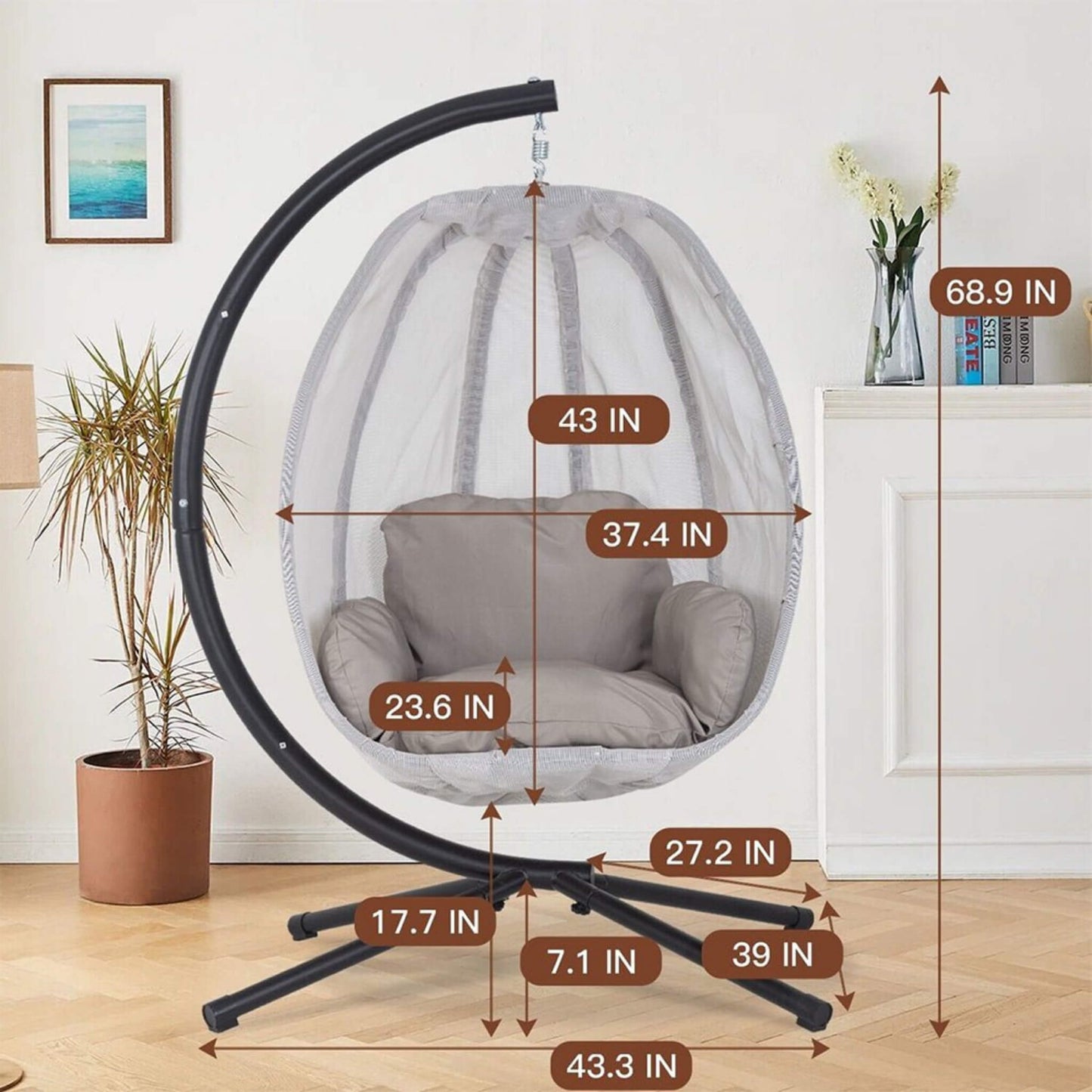 Premium Outdoor Hammock Egg Swing Chair With Stand 70"