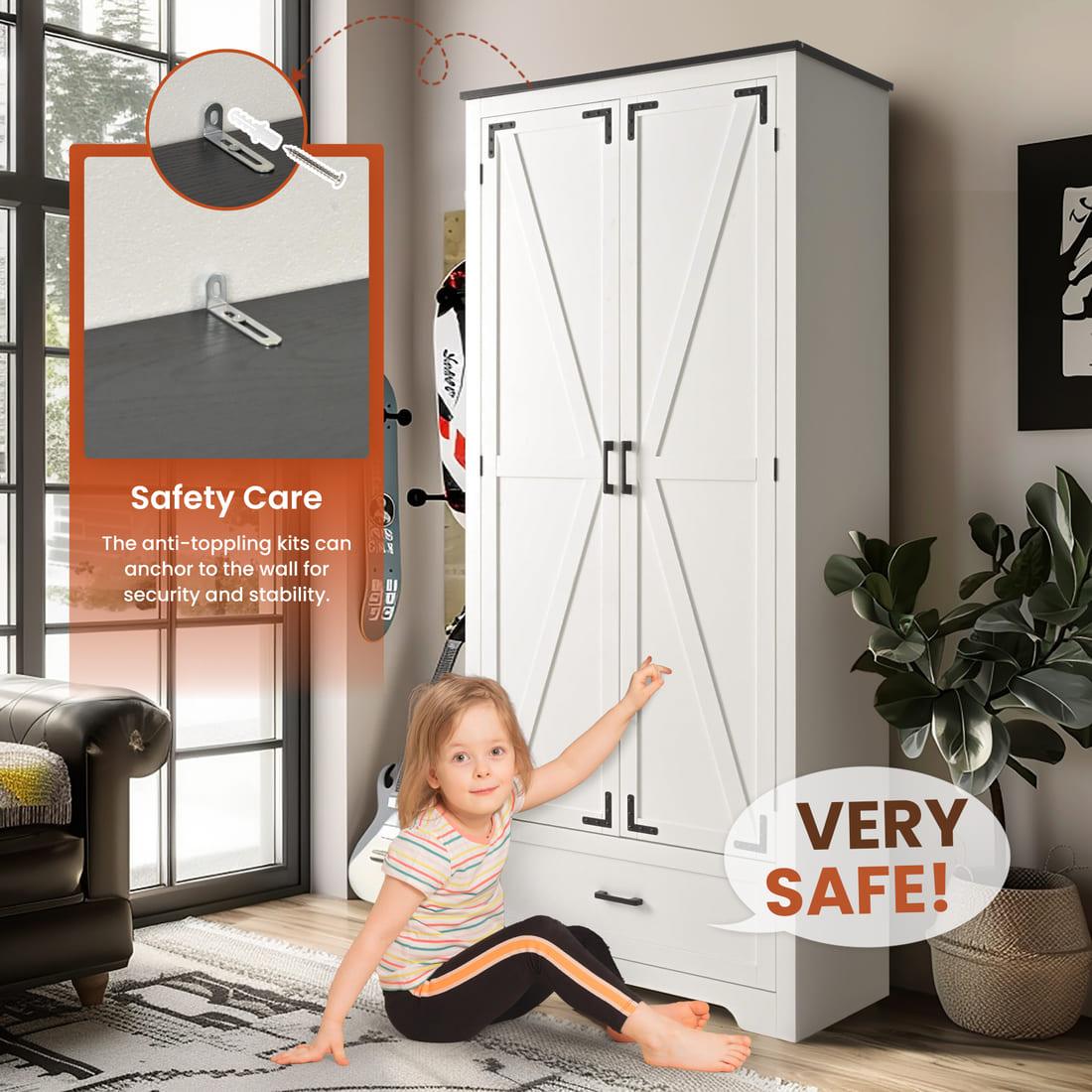 Pamapic 71" Tall Farmhouse Kitchen Pantry Cabinet with 2 Barn Style Doors & Drawer