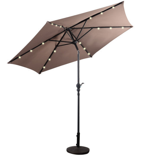 9FT Patio Solar Umbrella LED Patio Market Steel Tilt W/ Crank Outdoor New - Tan