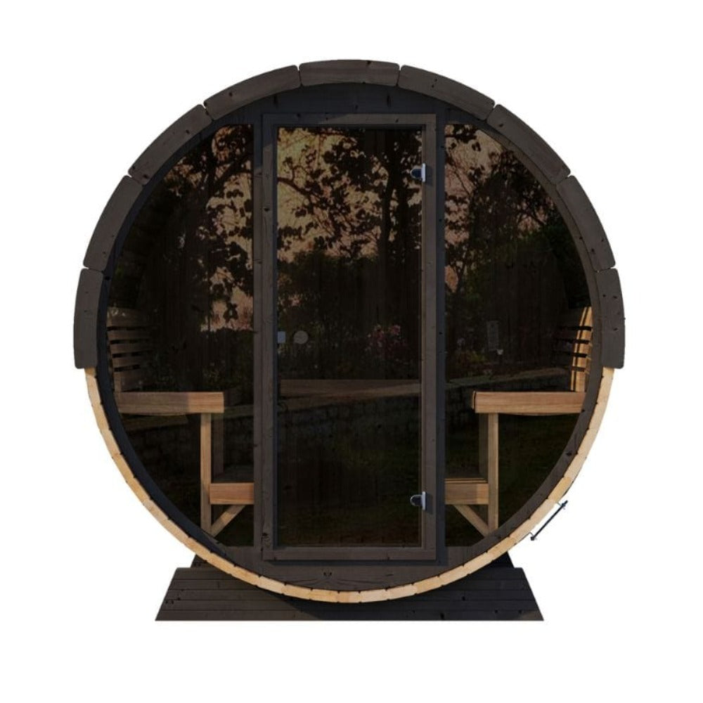 SaunaLife Model EE8G Ergo Series 6-Person Outdoor Sauna Barrel with Tempered Glass Front