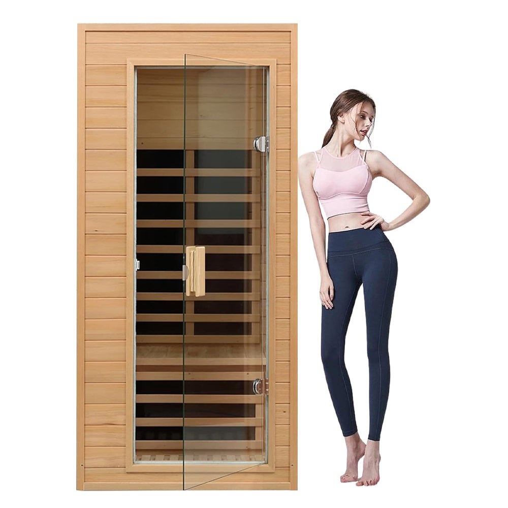 Thermora Premium 1-Person Indoor Low EMF FAR Infrared Heat Hemlock Wood Personal Home Spa Sauna 1200W