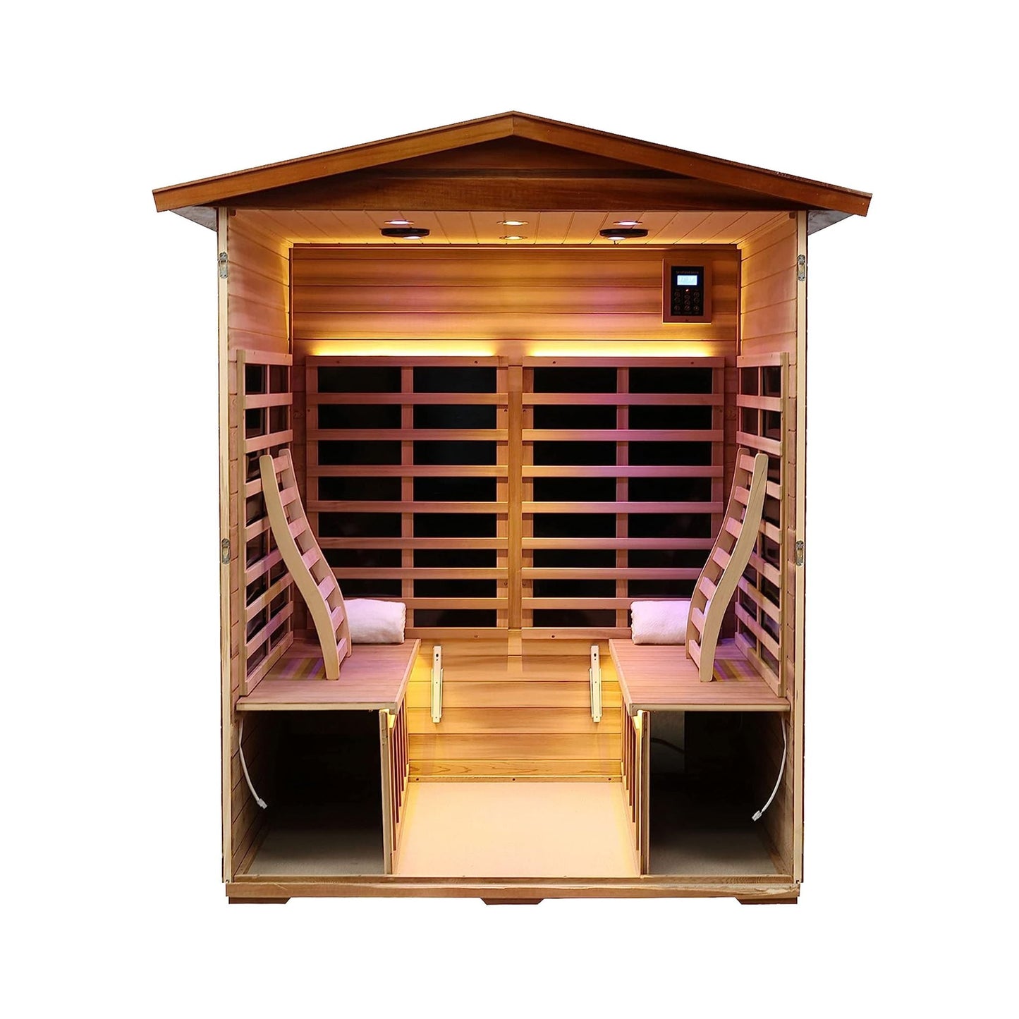 Thermora 4-Person Outdoor Infrared Hemlock Sauna With Tempered Glass Door