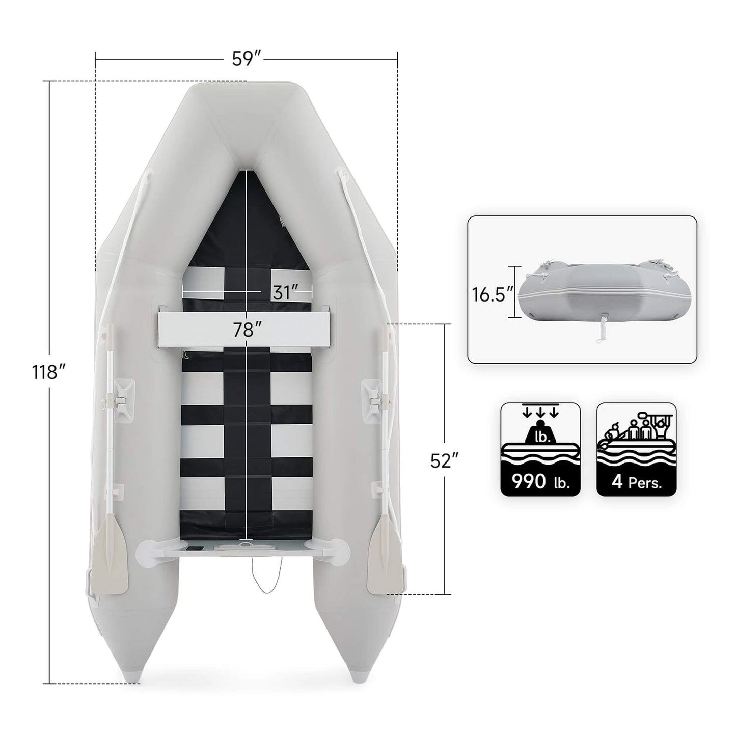Virtue US 10FT 4-Person Heavy-Duty Inflatable Dinghy Transom Sport Tender Boat