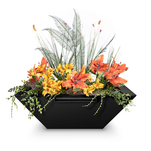 MayaPowderCoatPlanterwithWaterBowl Black