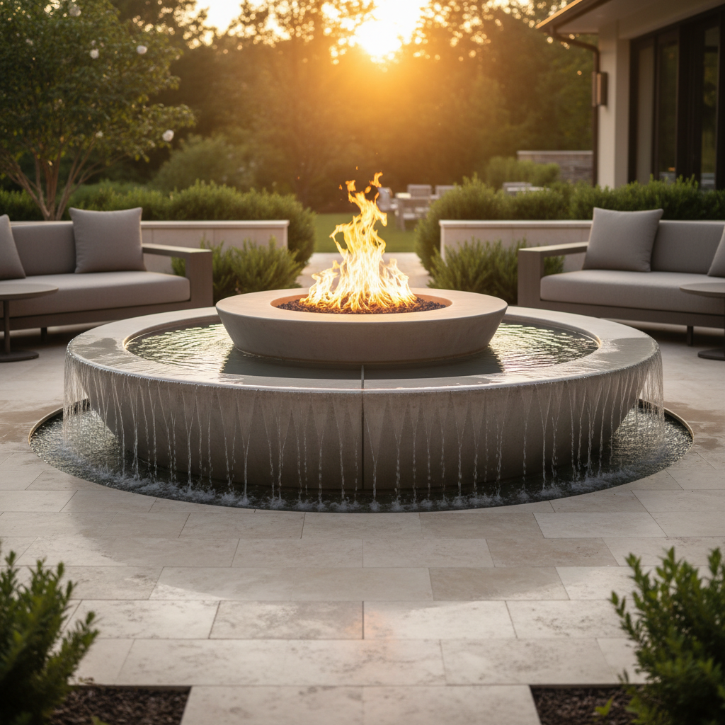 Concrete Fire and Water Bowls - Electronic Ignition