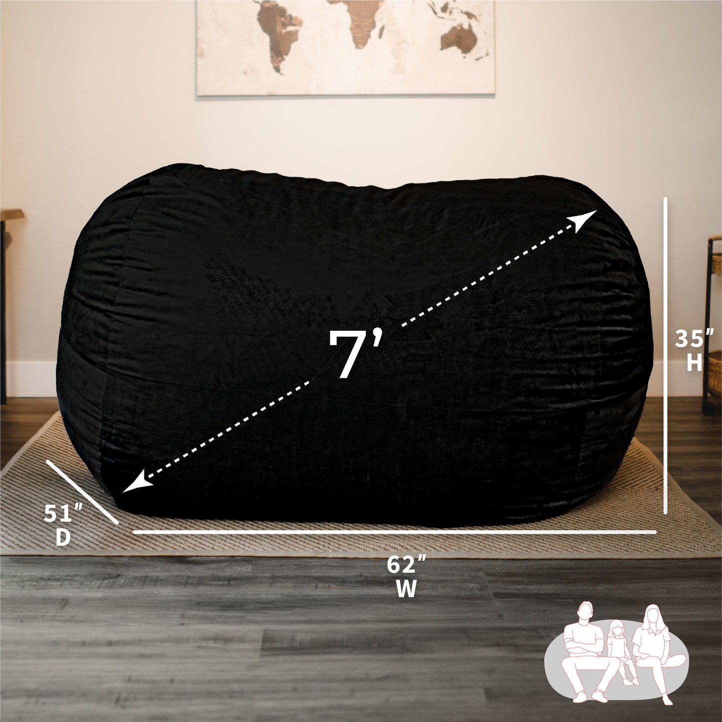 Fuf® 7Ft Foam Bean Bag Chair