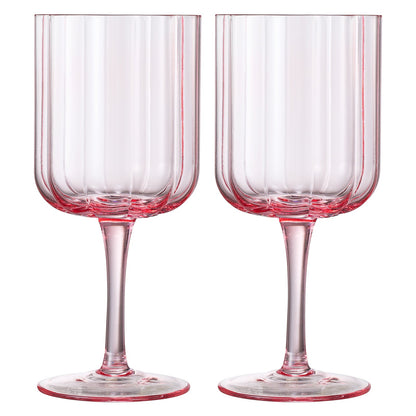 Flower Stemmed Wine Glassware, Pink, Set of 2