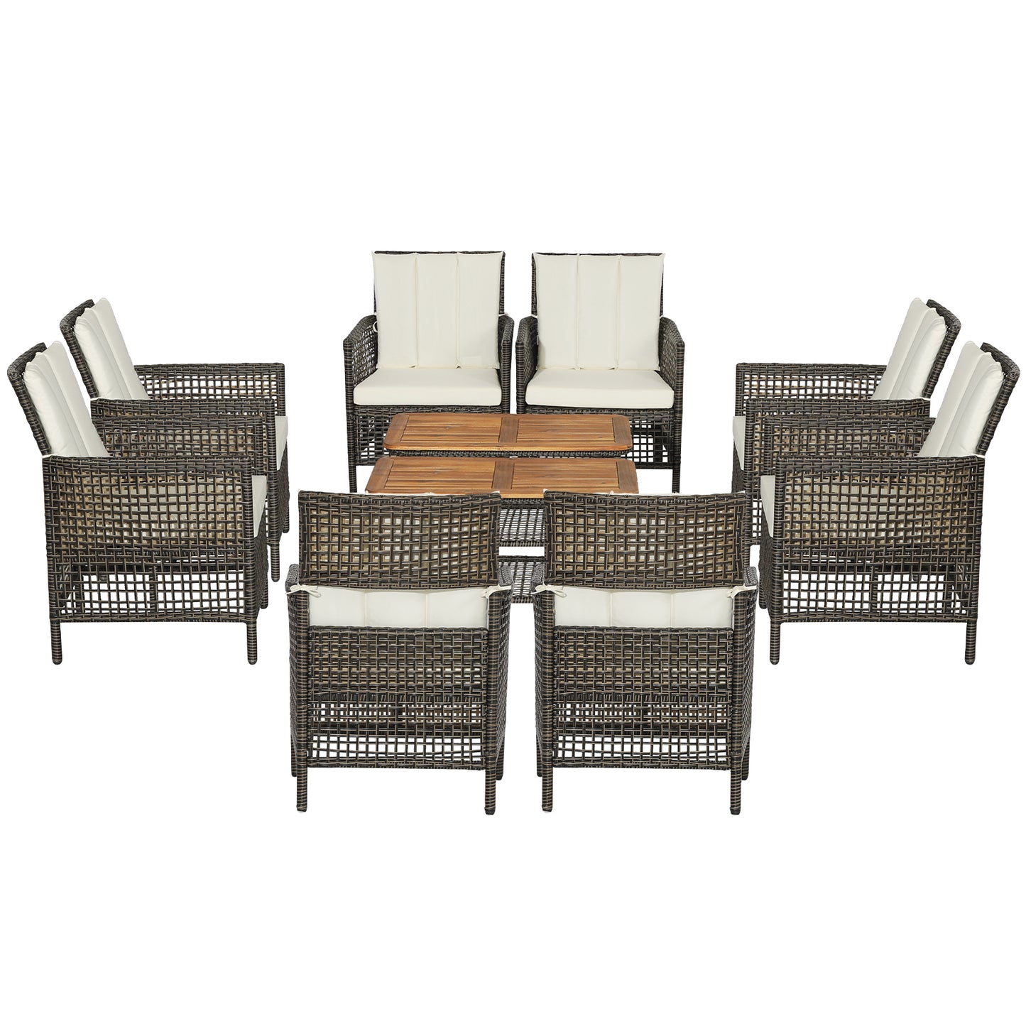 5 Pieces Patio Rattan Furniture Set Cushioned Sofa Armrest Wooden Tabletop