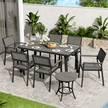 Pamapic Aluminum and Plastic-Wood Outdoor Dining Table Set