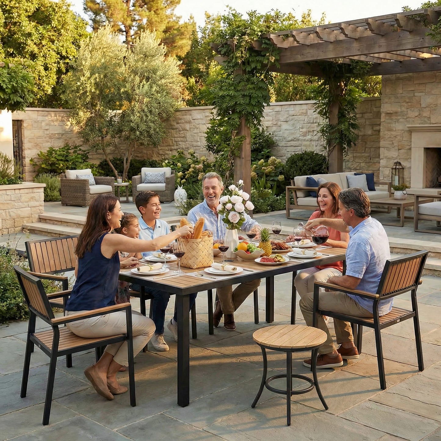 Pamapic Aluminum and Plastic-Wood Outdoor Dining Table Set