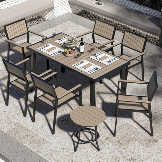 Grain Outdoor Dining Set, 8-Piece, Walnut