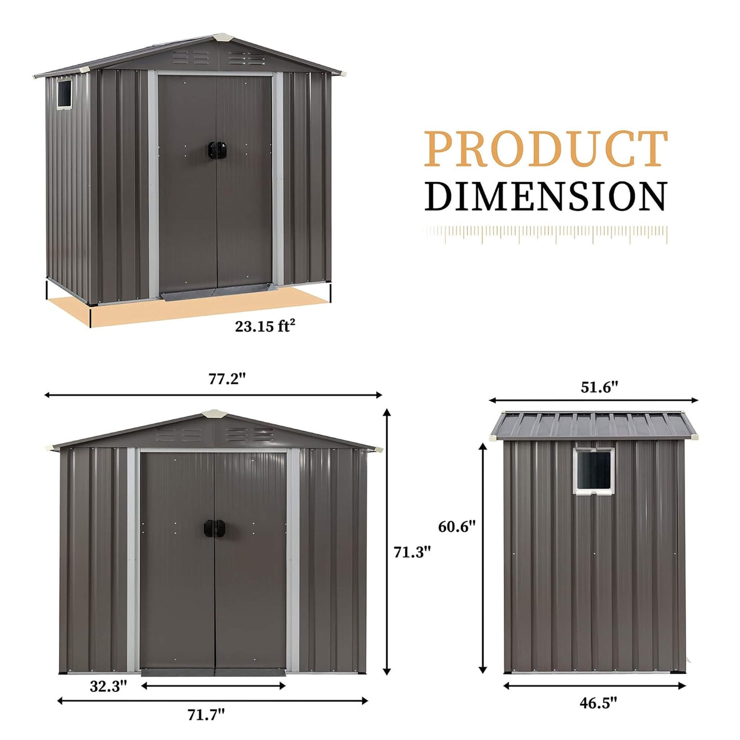 4FT X 6FT Alora Outdoor All-Weather Galvanized Metal Storage Shed with Sliding Door
