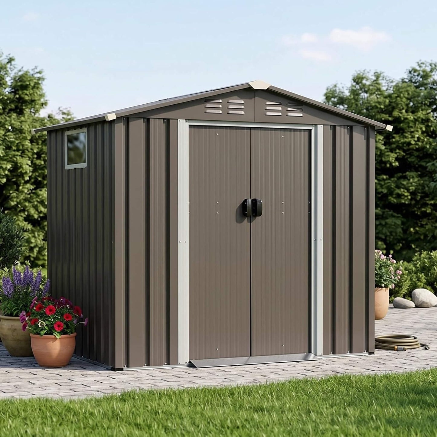 4FT X 6FT Alora Outdoor All-Weather Galvanized Metal Storage Shed with Sliding Door