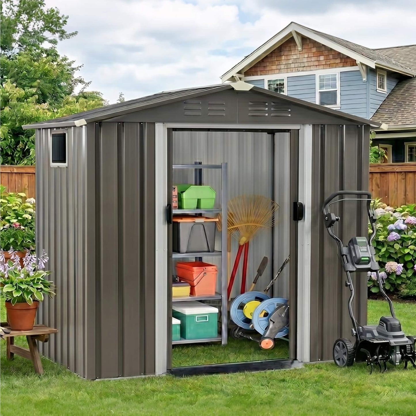 4FT X 6FT Alora Outdoor All-Weather Galvanized Metal Storage Shed with Sliding Door