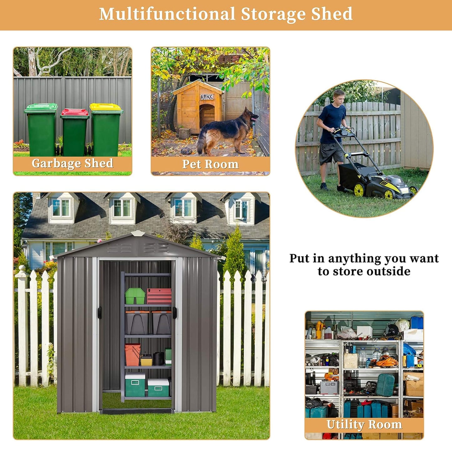 4FT X 6FT Alora Outdoor All-Weather Galvanized Metal Storage Shed with Sliding Door