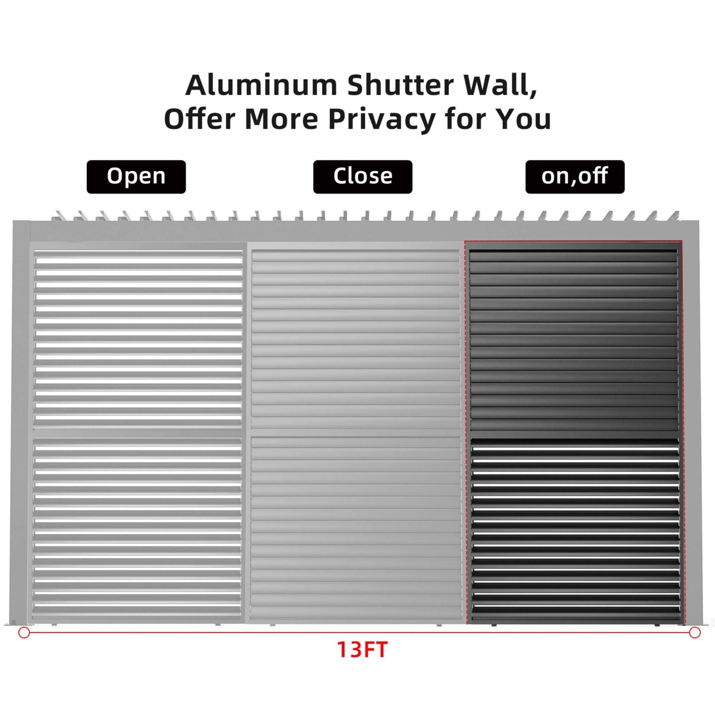 4' X 7' FT Alora Premium Adjustable Aluminum Louvered Pergola With Side Wall Panel