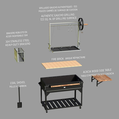 5FT X 2FT Heavy-Duty Argentine Santa Maria Wood Fire and Charcoal BBQ Grill with Brasero