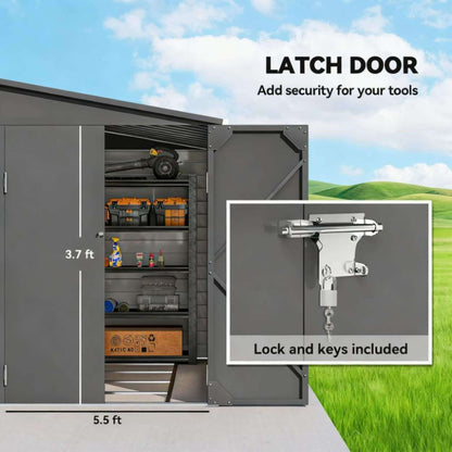 5FT x 9FT Heavy-Duty Outdoor Galvanized Steel Storage Shed with Lockable Doors