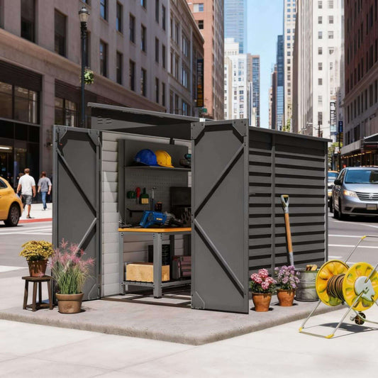 5FT x 9FT Heavy-Duty Outdoor Galvanized Steel Storage Shed with Lockable Doors