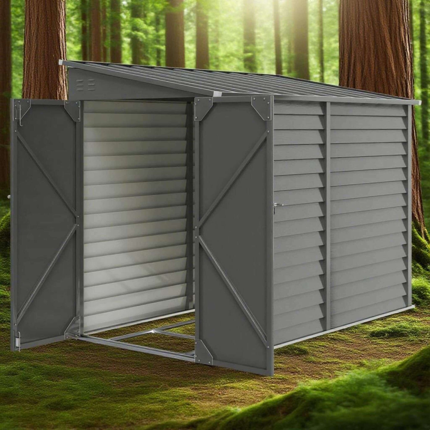 5FT x 9FT Heavy-Duty Outdoor Galvanized Steel Storage Shed with Lockable Doors
