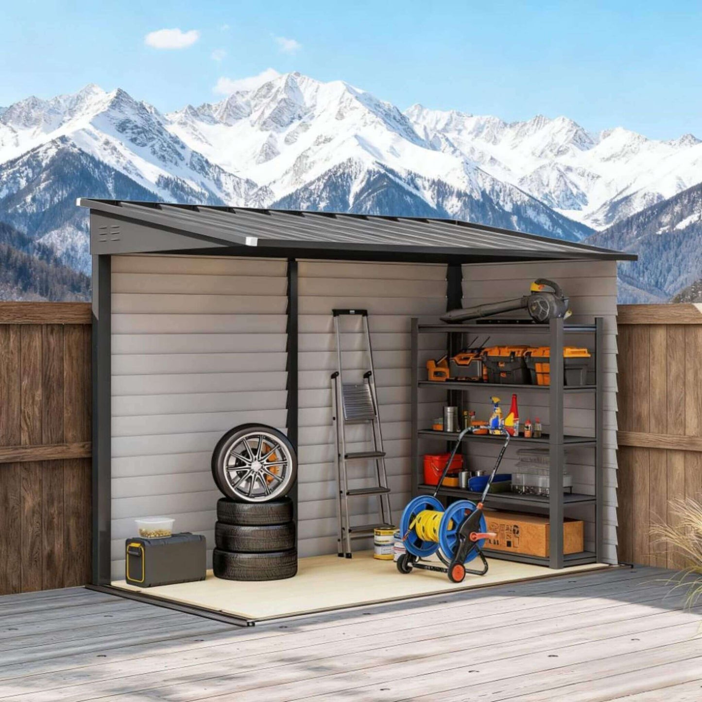 5FT x 9FT Heavy-Duty Outdoor Galvanized Steel Storage Shed with Lockable Doors