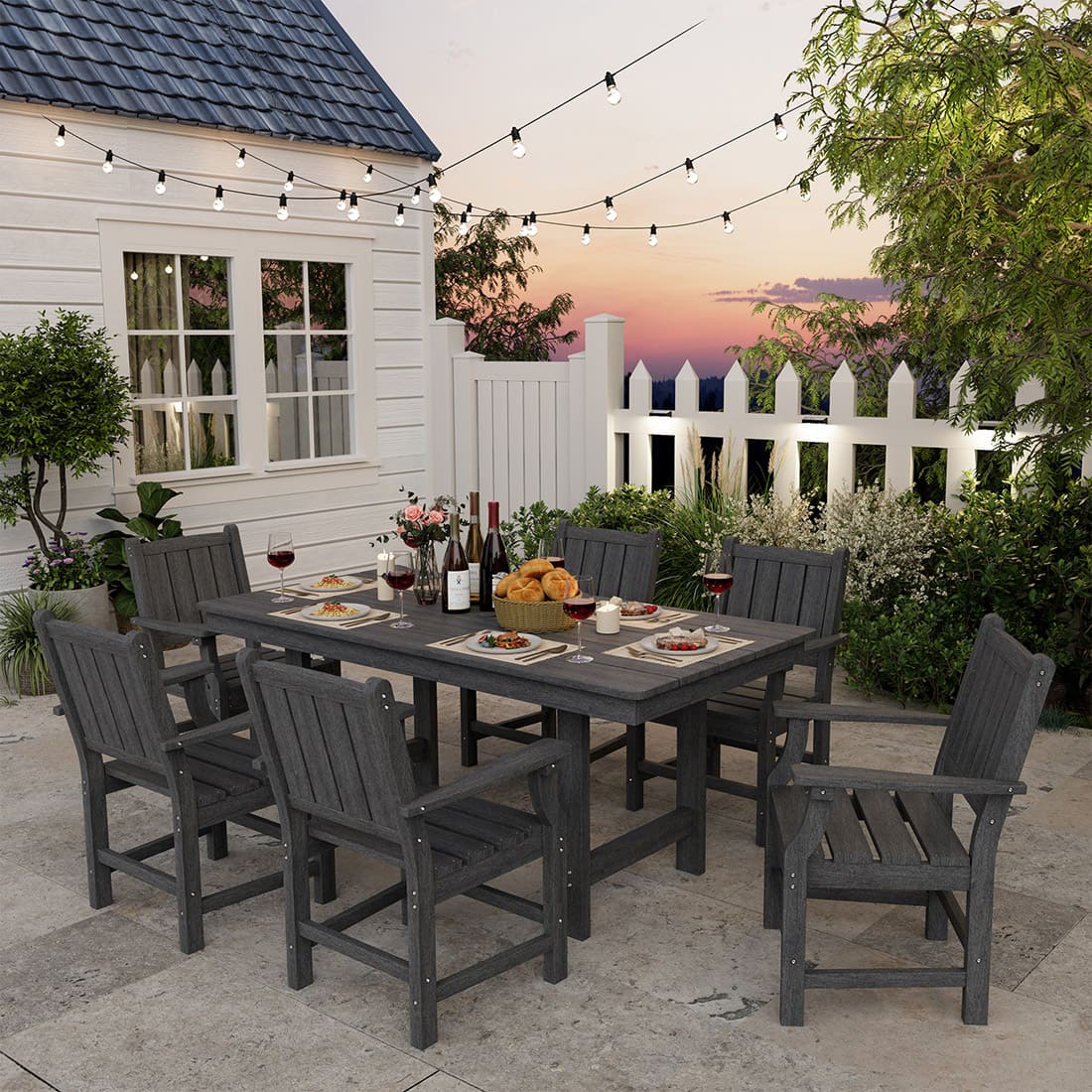 Corex HDPE Outdoor Dining Set, 7-Piece, Gray