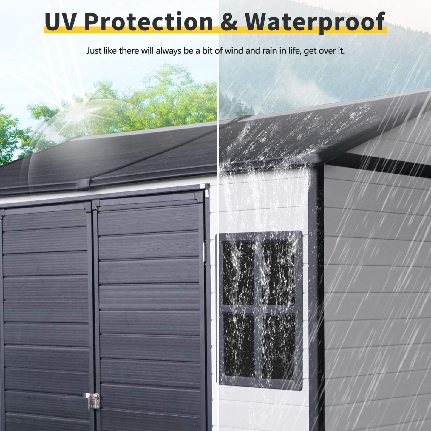 6' x 8' FT Alora Heavy-Duty Outdoor Resin Storage Shed With Lockable Doors And Built-In Floor